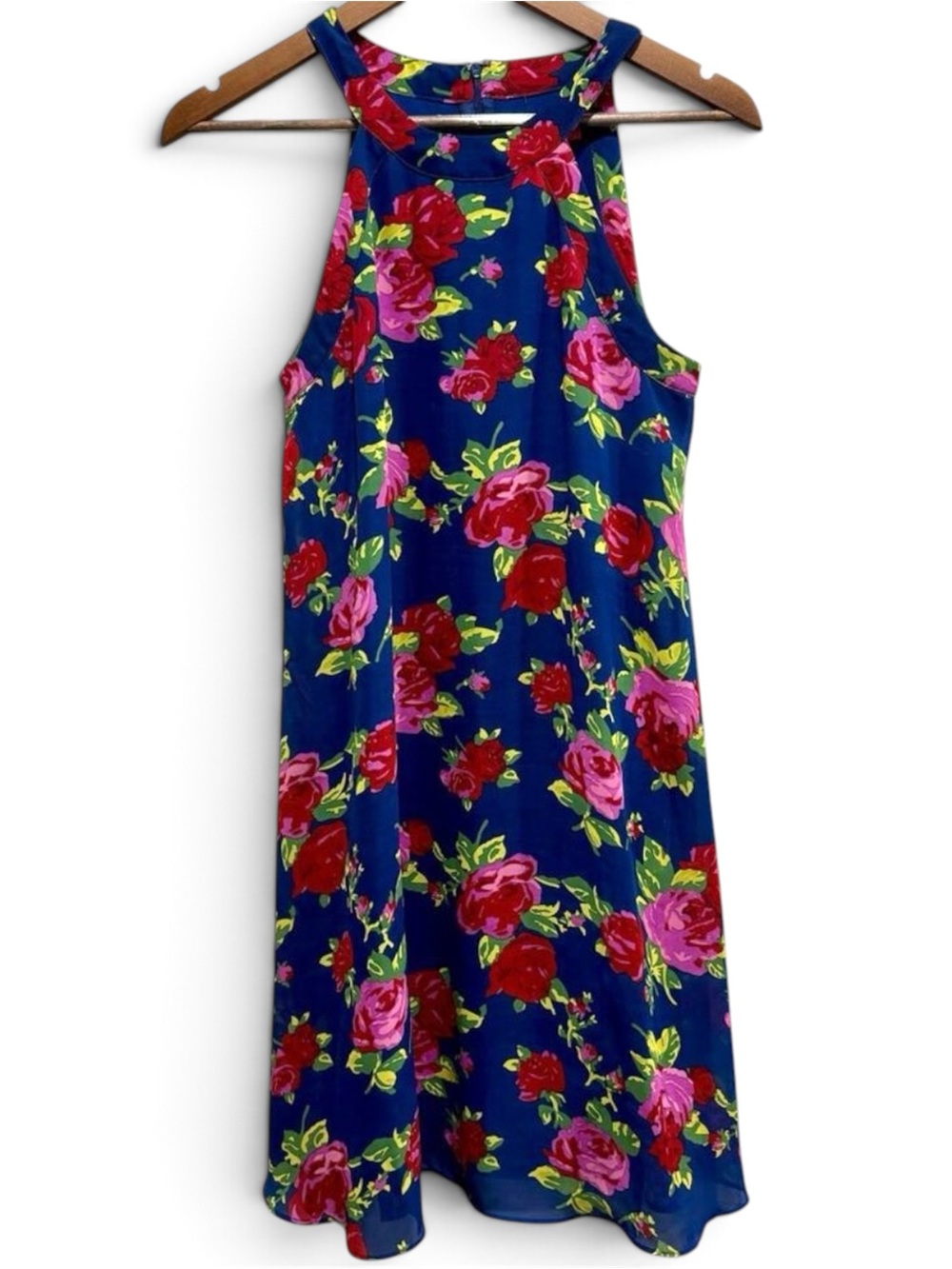 Betsey Johnson Blue Rose Chiffon Halter Swing Mini Dress 2